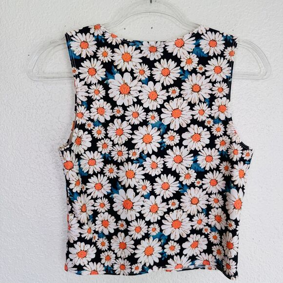 Elhoffer Tank Top Women Large Daisy Floral Buffy Crop Stretch Summer Spring Boho - Picture 2 of 9